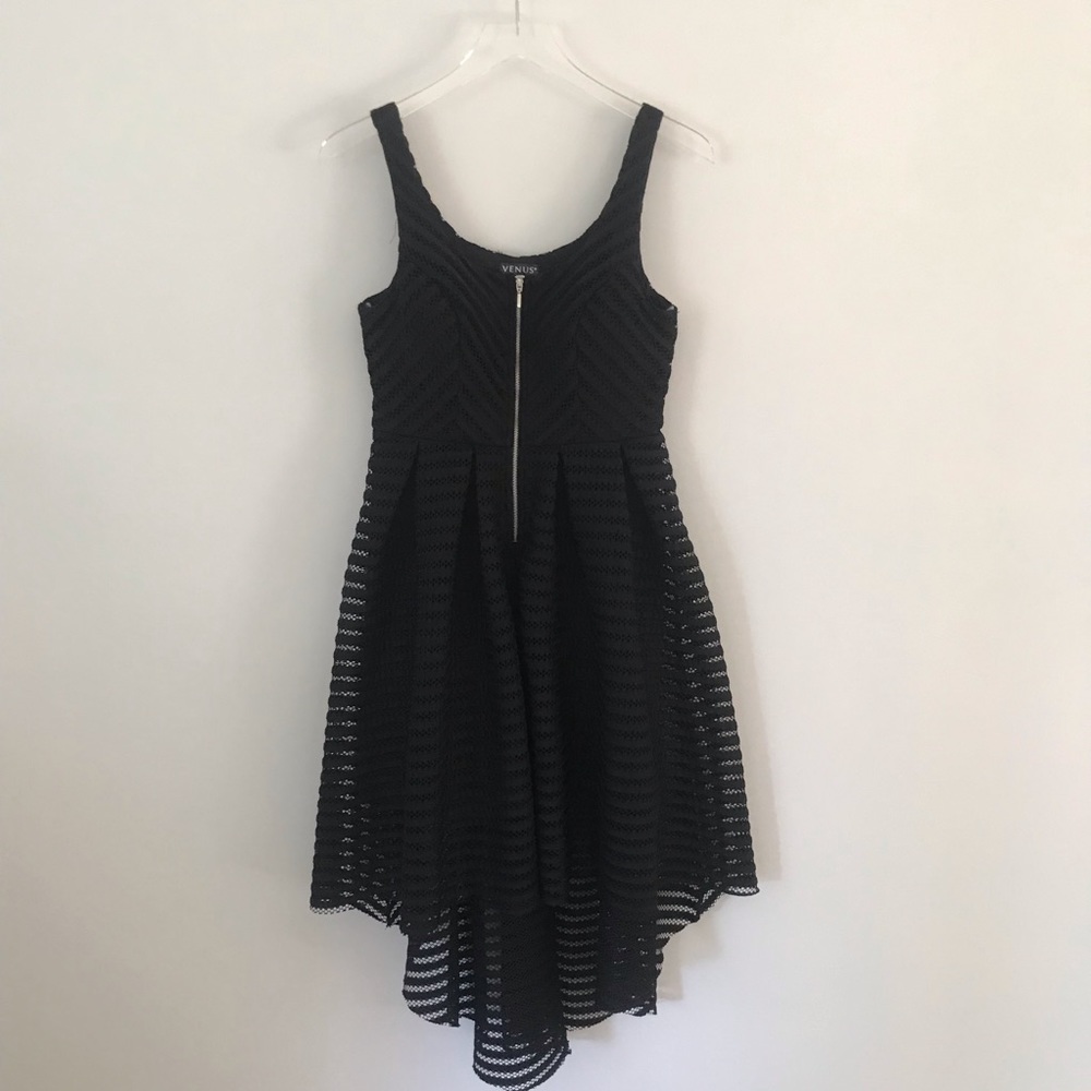 VENUS Black Mesh High Low Dress
